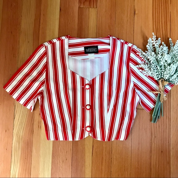 Wrapper Tops - Vintage 50s candy red & white striped crop top Wrapper Tops - Vintage 50s candy red & white striped crop top
